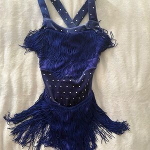 Weissman Kids Bodysuit in Deep Blue with Fringe